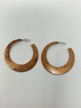 Vintage Solid Copper Earrings Natural Patina Striated C-Hoop 9.7gr